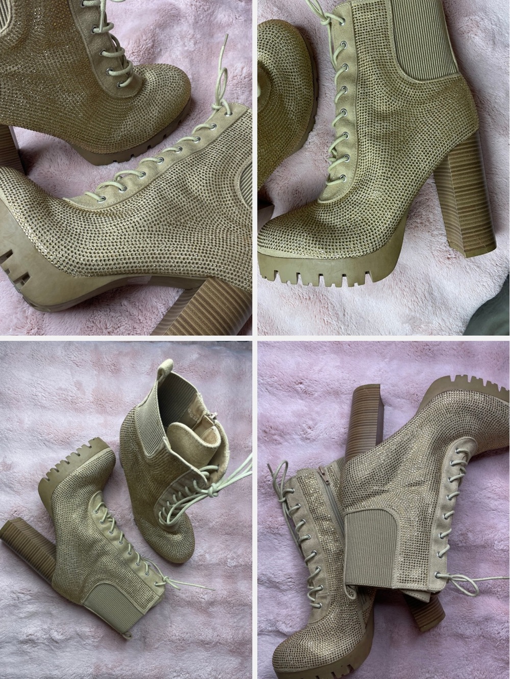 Ladies Chunky Heel Lace-Up Ankle Boots - Olive